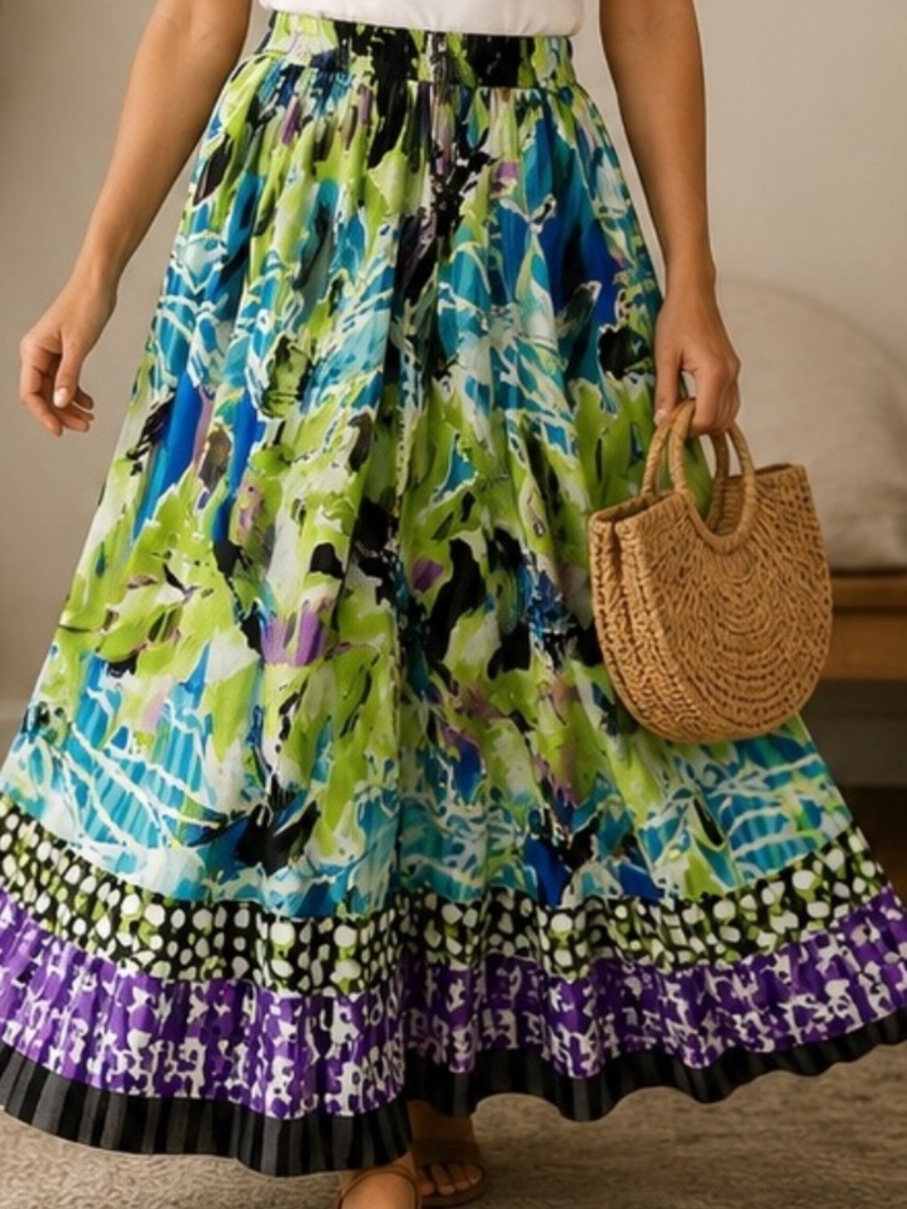 SPENSE Colorful Abstract Print Maxi Skirt